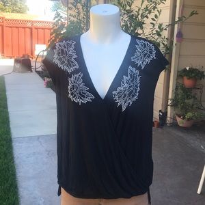 Black Faux Wrap Top
